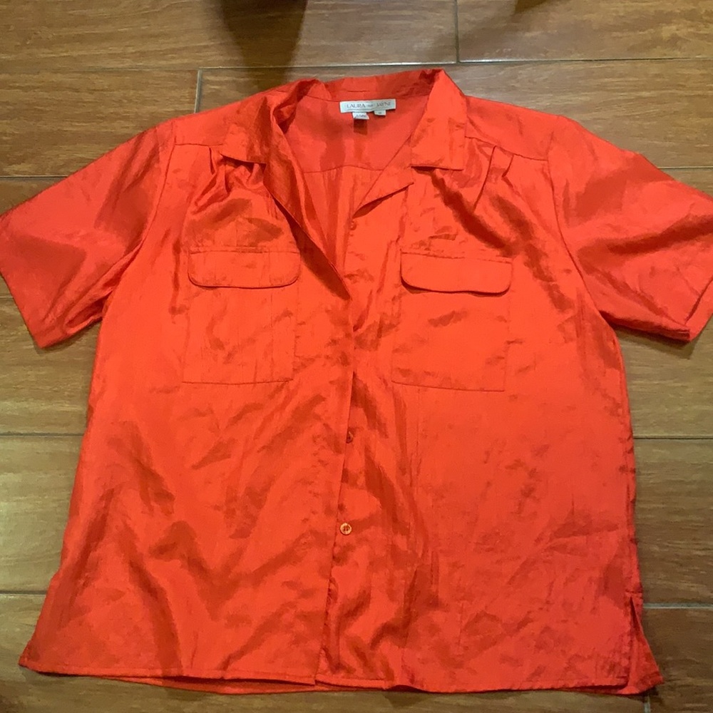Laura And Jayne Button Down Red Polyester Short S… - image 1